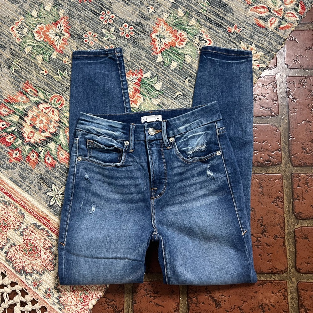 Good American GLC113T Blue 377 Good Legs Crop High Rise Skinny Distressed 2/26